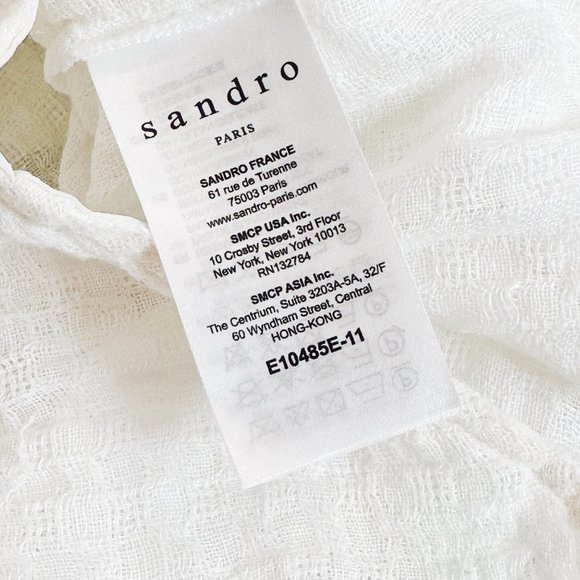 Sandro Paris Linen Cotton Blend White Top Blouse V-Neck Tie Sheer 4 Cottagecore - Picture 8 of 10